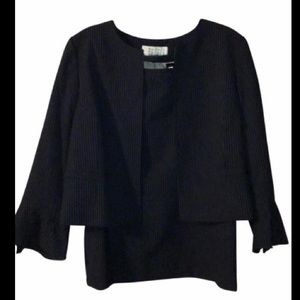 Navy blue with gray pinstripe skirt suit